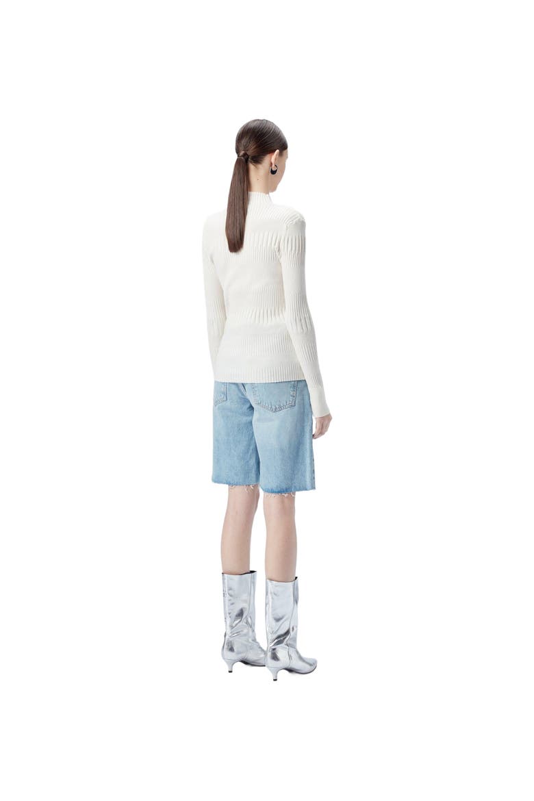 High-neck Ribbed Cotton Silk Cashmere Blend Sweater, Alternate, color, whisper white