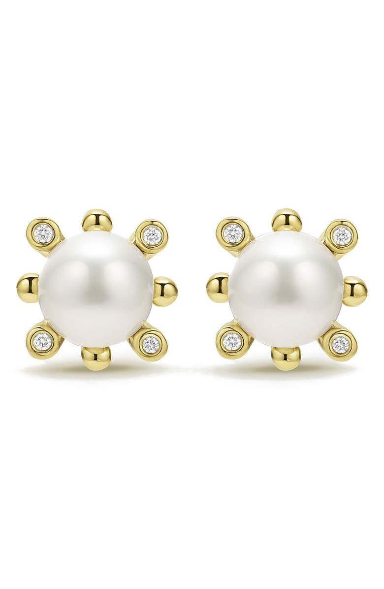 LAGOS 18K Luna Fleur Pearl & Diamond Stud Earrings, Main, color, Gold