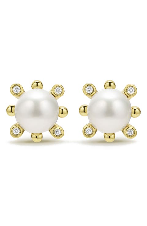 18K Luna Fleur Pearl & Diamond Stud Earrings