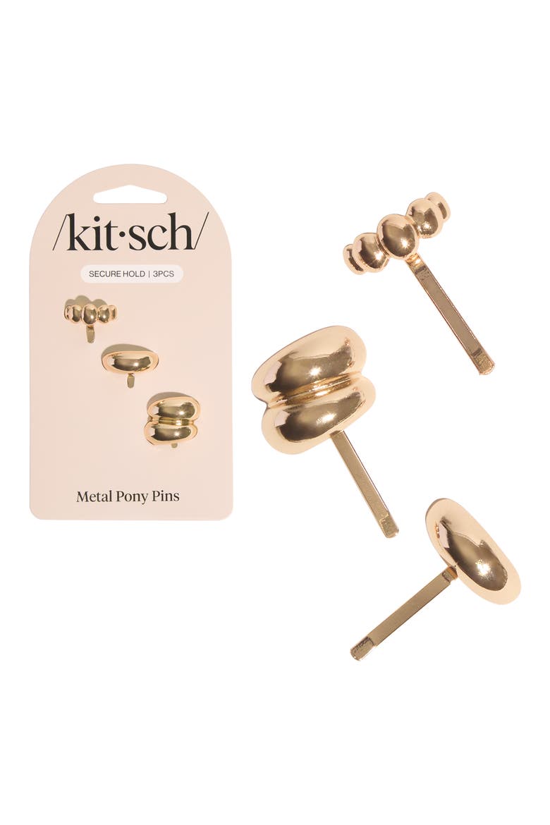 3-Pack Secure Hold Metal Pony Pins, Main, color, GOLD