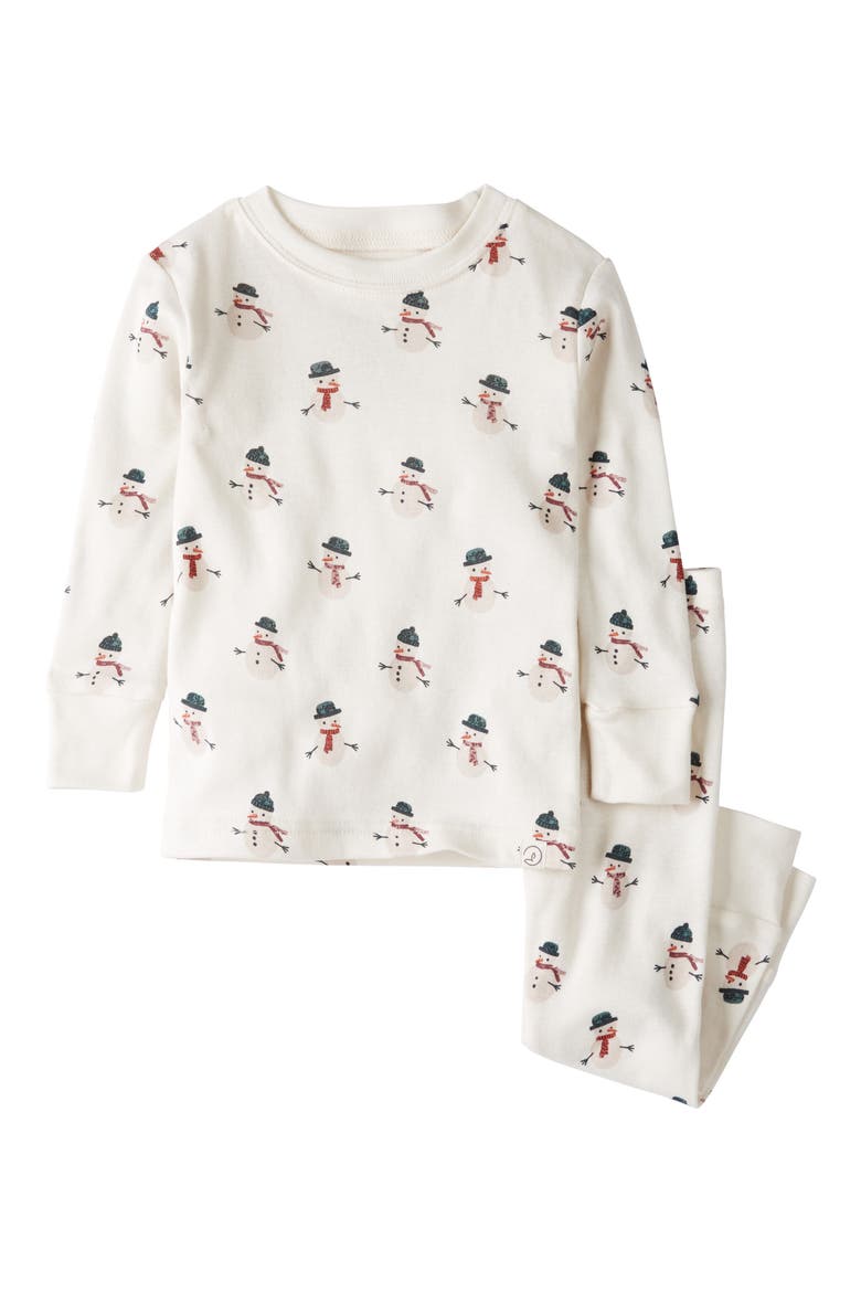 Print Fitted Organic Cotton Two-Piece Pajamas, Main, color, SNOWMAN