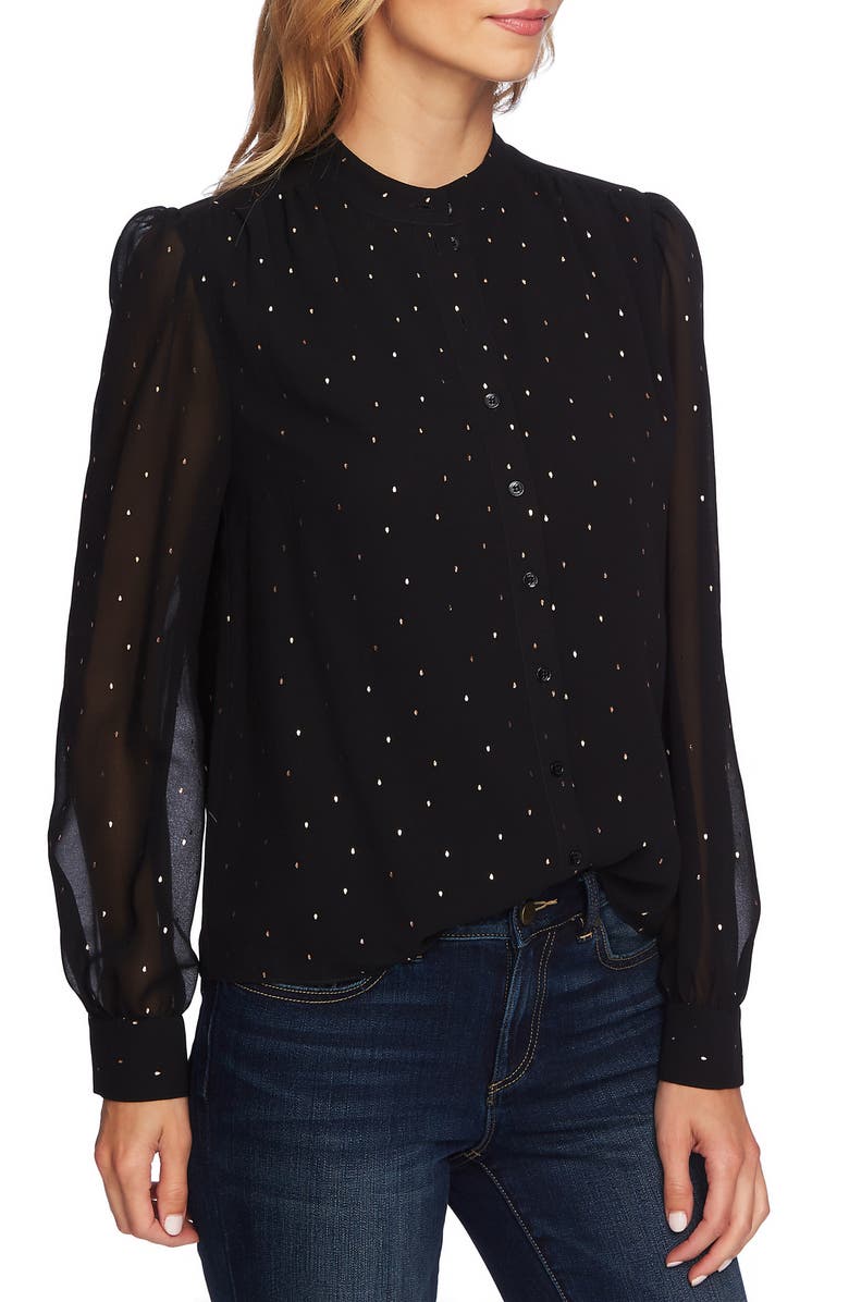 CeCe Puffed Shoulder Button Down Blouse, Main, color, 