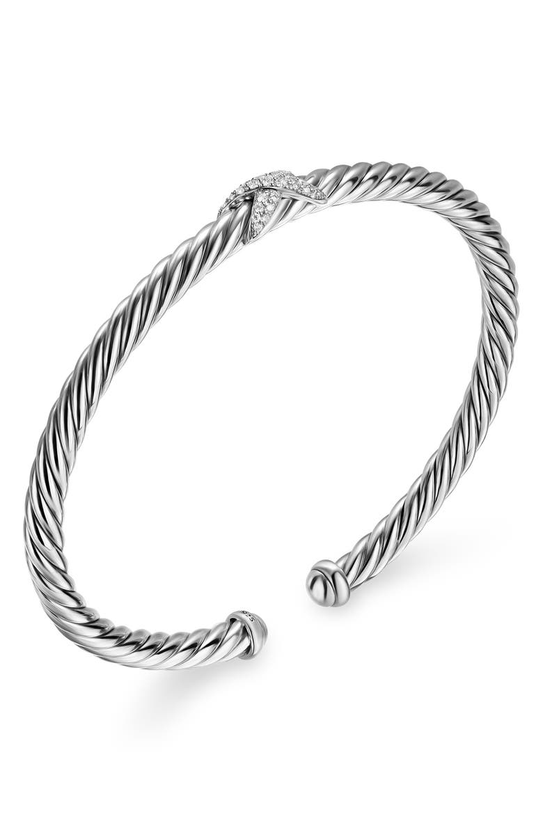 David Yurman Cable Flex X Station Bracelet in Sterling Silver with Diamonds, 4mm, Alternate, color, Diamond