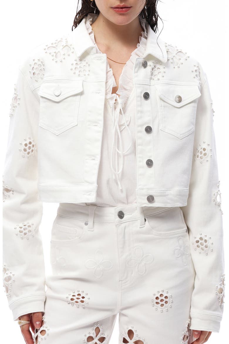 Crop Denim Trucker Jacket, Main, color, WHITE