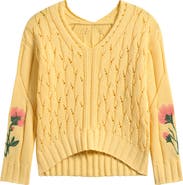Freshman Kids' Flower Embroidered Pointelle V-Neck Sweater