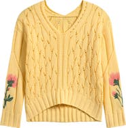 Freshman Kids' Flower Embroidered Pointelle V-Neck Sweater
