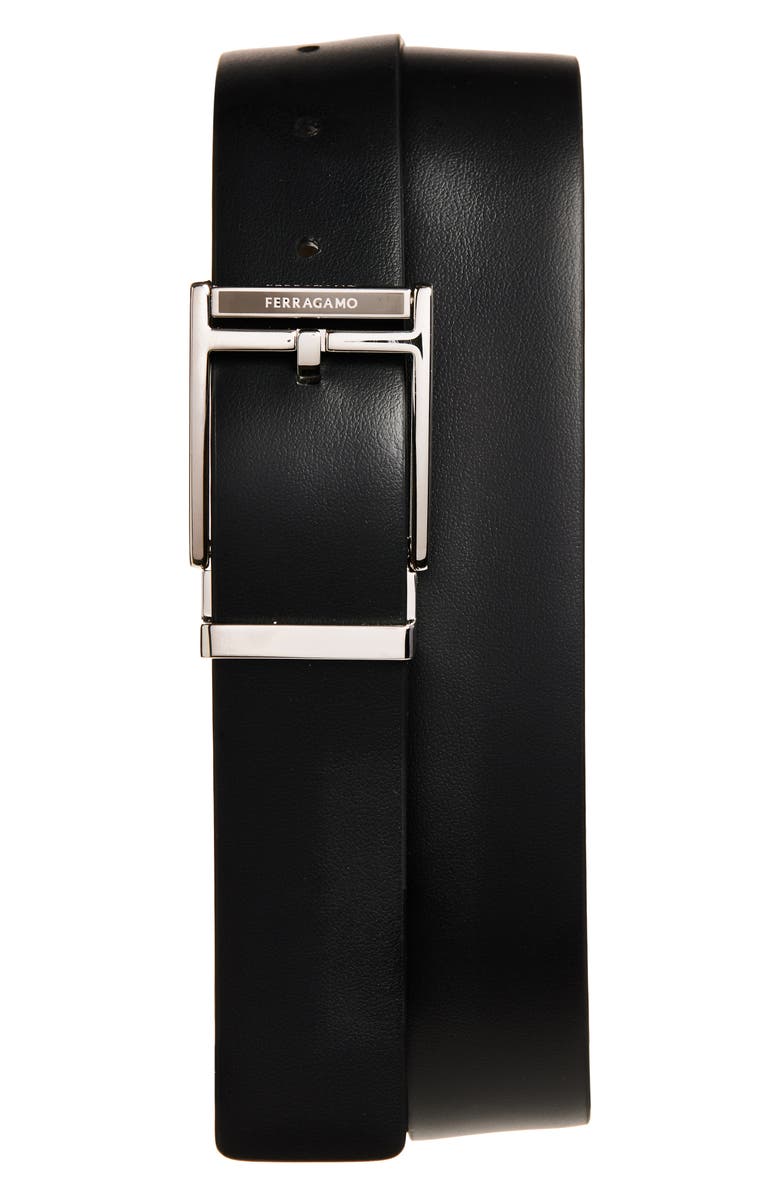 FERRAGAMO Sheepskin Leather Belt, Main, color, Concrete Nero
