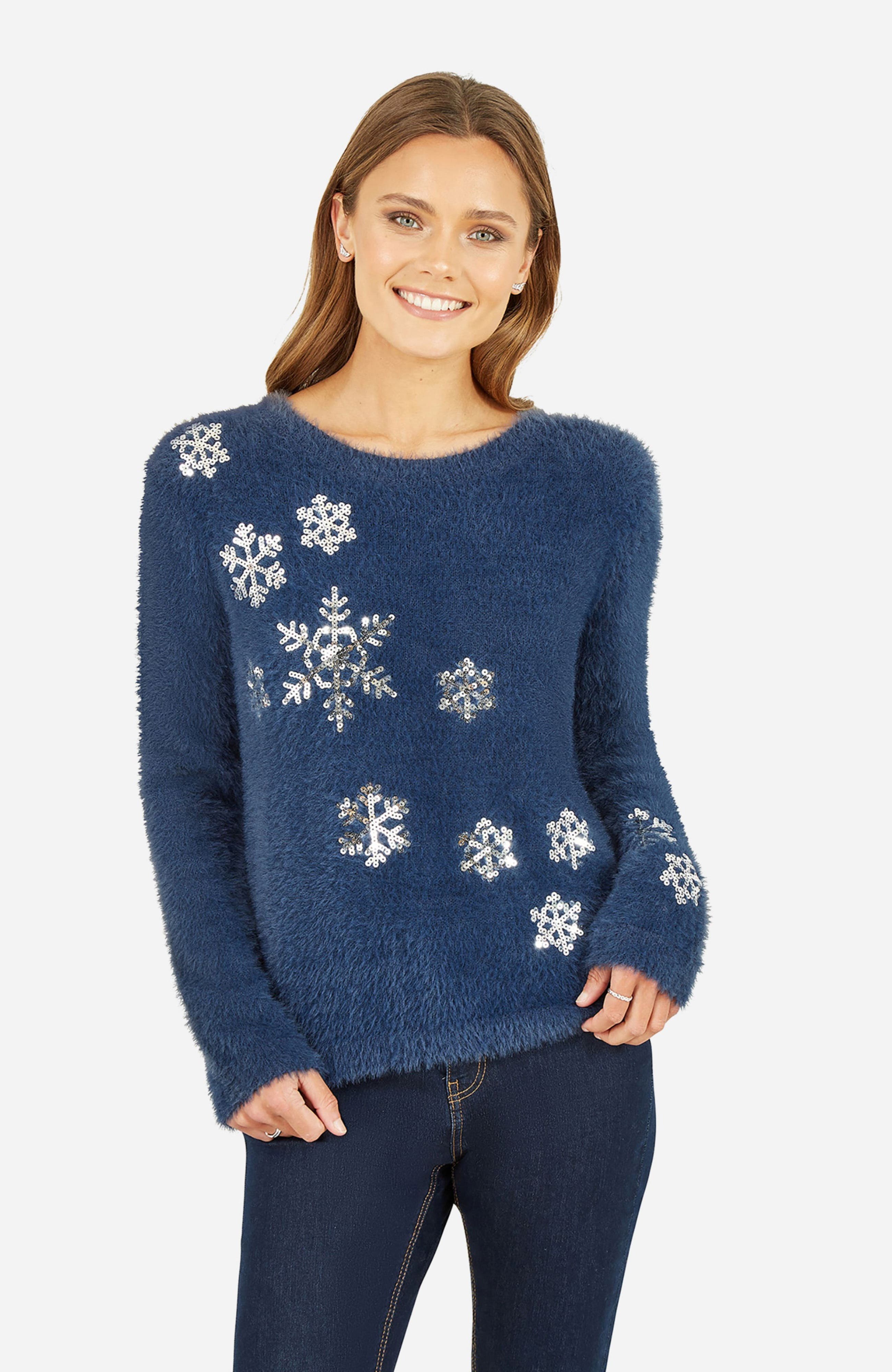 Sequin Snowflake Fluffy Sweater - image 5