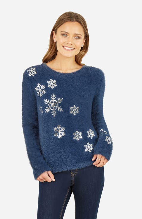 Sequin Snowflake Fluffy Sweater