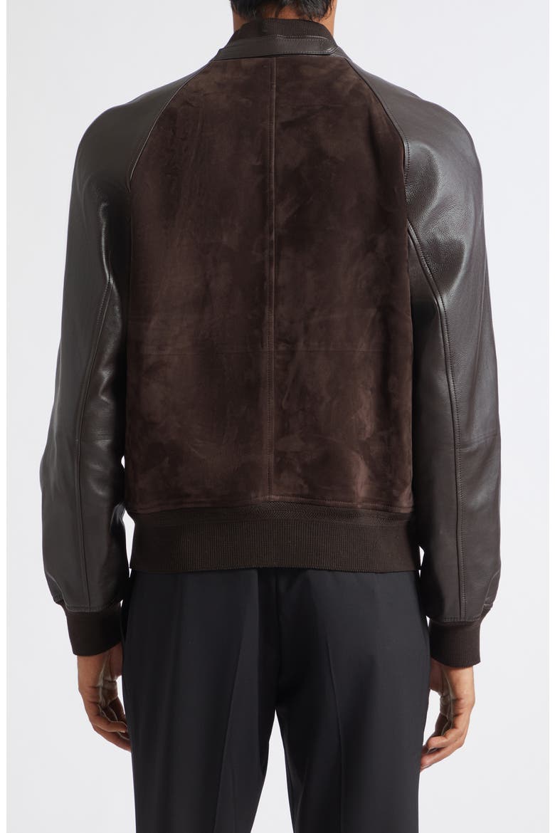 Suede & Leather Bomber Jacket, Alternate, color, DARK BROWN