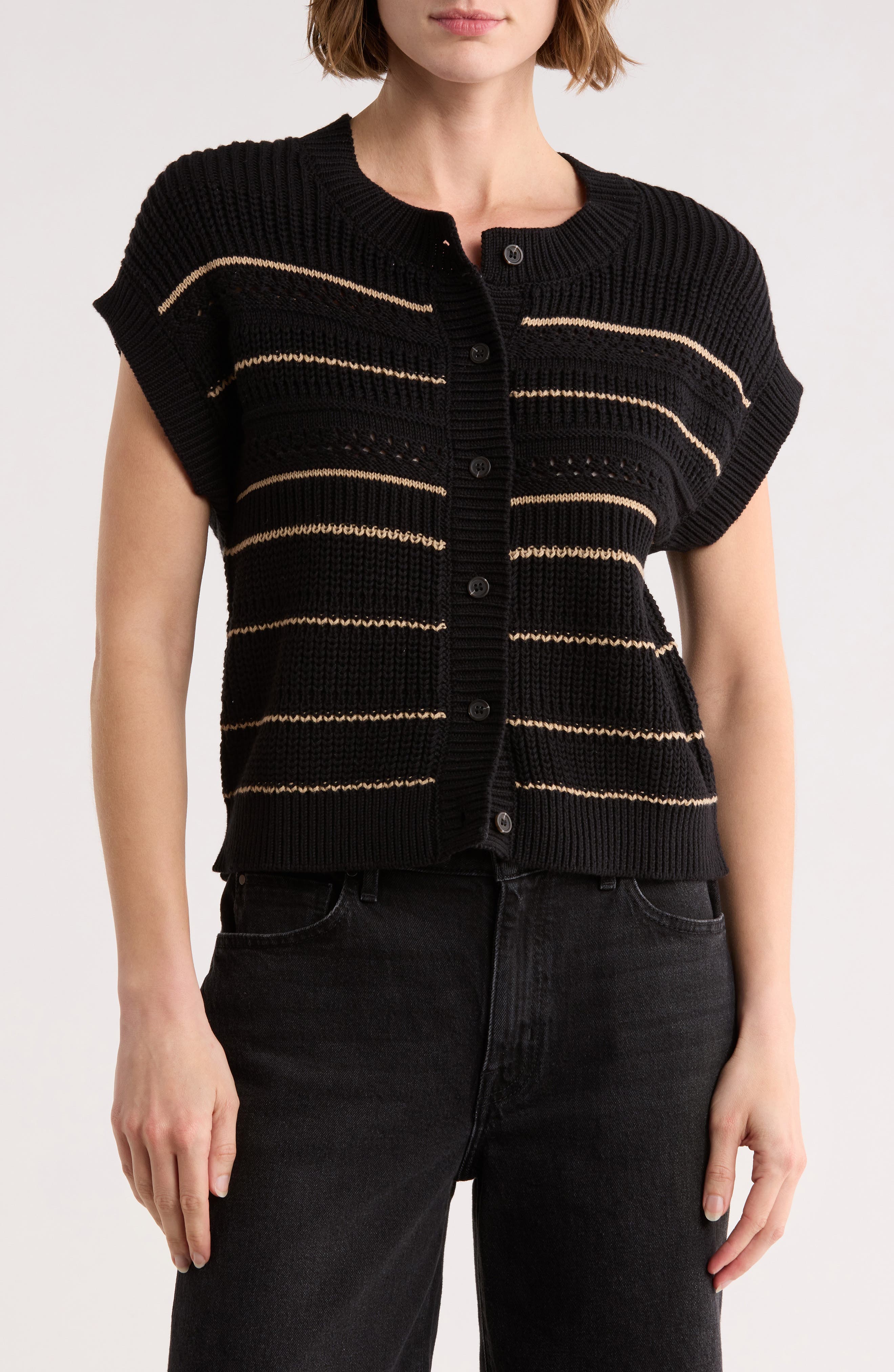 Blu Pepper Stripe Knit Button Front Top