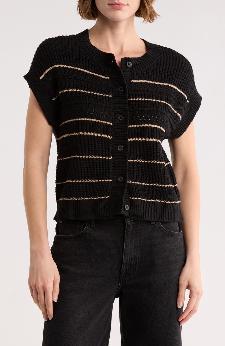 Blu Pepper Stripe Knit Button Front Top, Main, color, Black