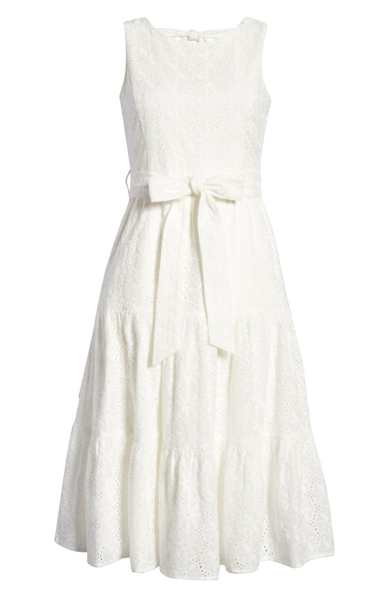 Tahari ASL Sleeveless Eyelet Tiered Dress, Alternate, color, 