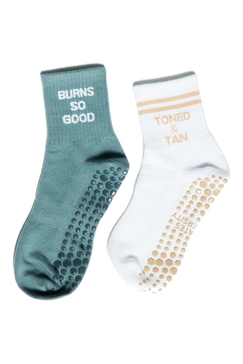 Toned & Tan Assorted 2-Pack Gripper Quarter Socks, Alternate, color, PACIFIC OCEAN BLUE
