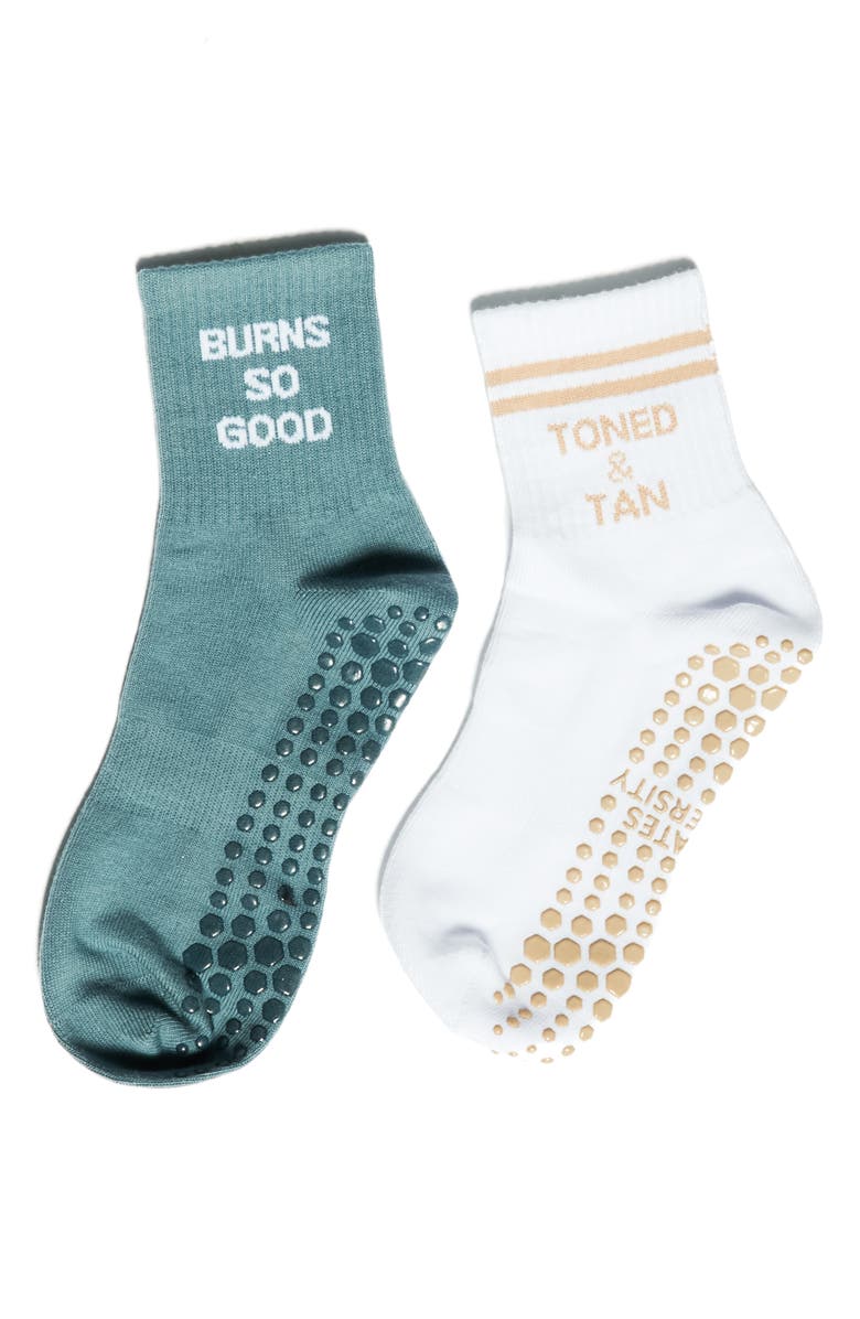 Pilates University 1883 Toned & Tan Assorted 2-Pack Gripper Quarter Socks, Alternate, color, Pacific Ocean Blue