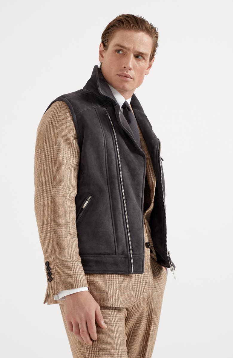 Brunello Cucinelli Shearling biker vest, Alternate, color, 