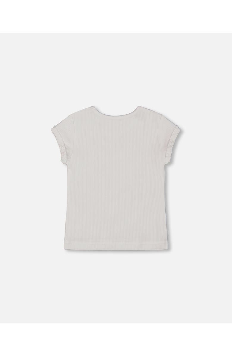 Deux par Deux Girl's Flat Back Rib Top With Print White And Pink House, Alternate, color, 