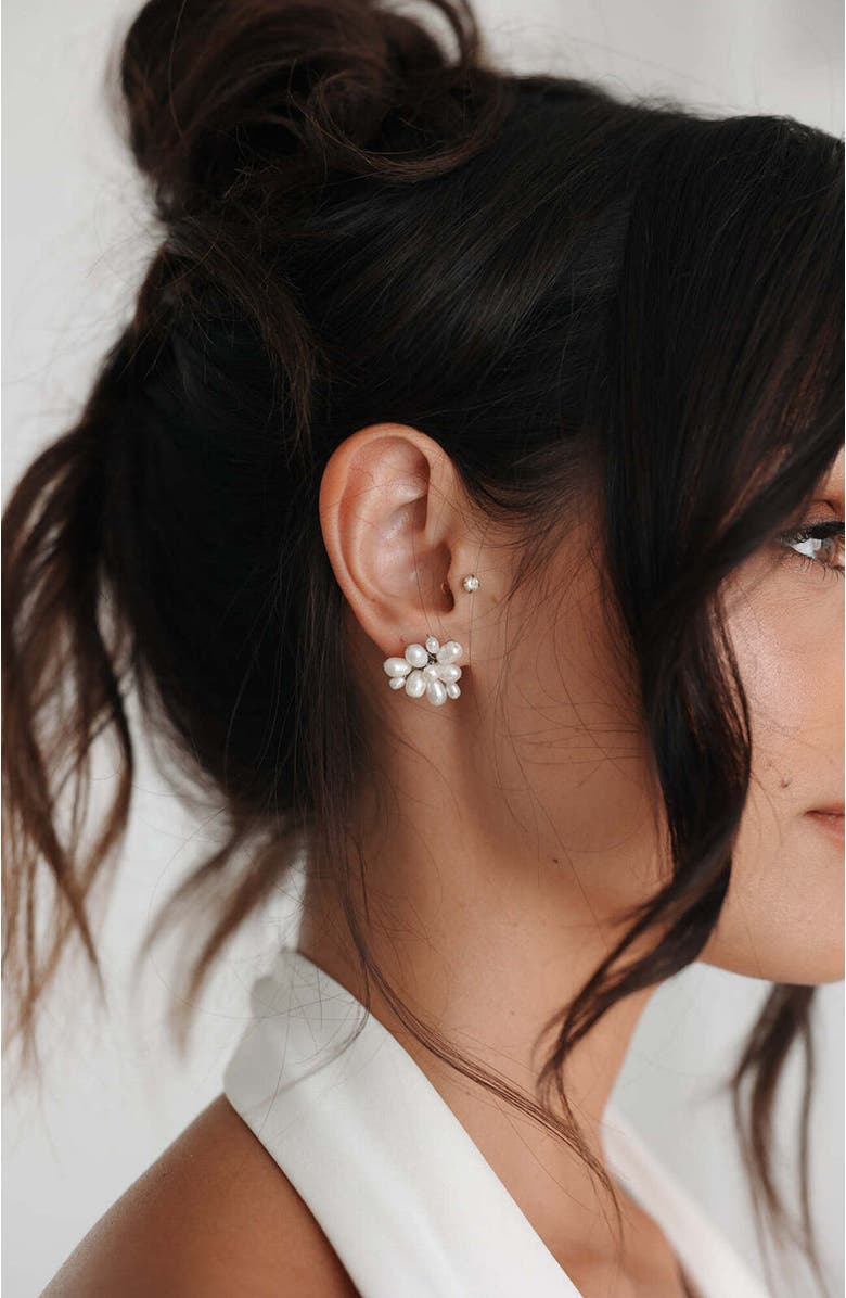 Untamed Petals Sublime Freshwater Pearl Stud Earrings, Alternate, color, Silver