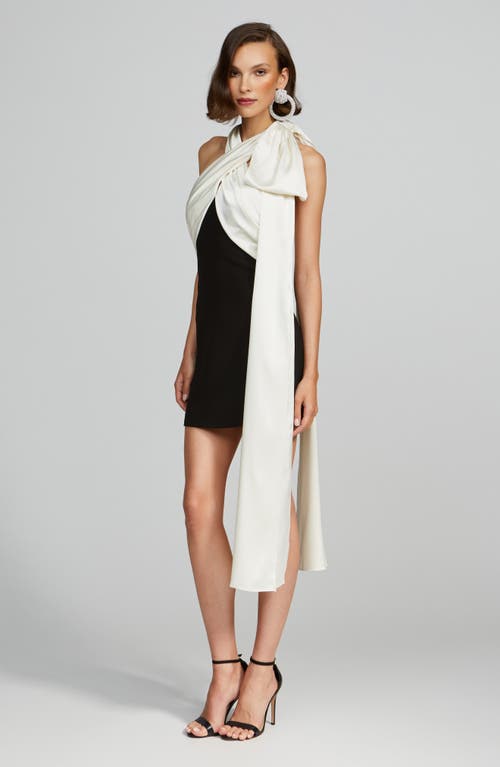 Shop Halston Renae Contrast Bow Minidress In Black And Ivory