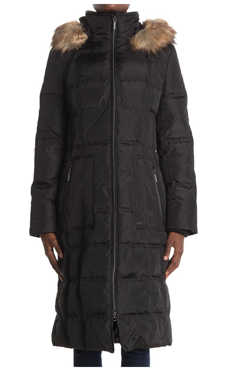 Nine West Faux Fur Trim Hood Puffer Coat, Alternate, color,