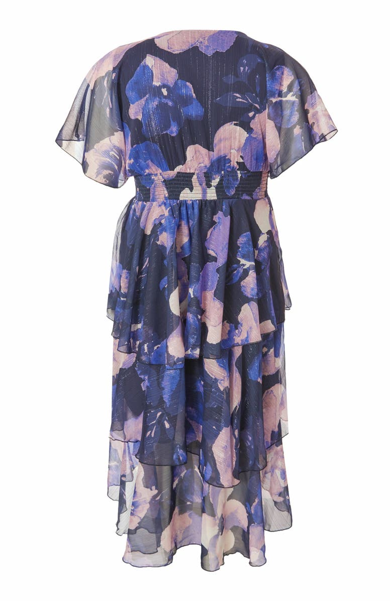 QUIZ Plus Size Front Wrap Midi Dip Hem Dress, Alternate, color,