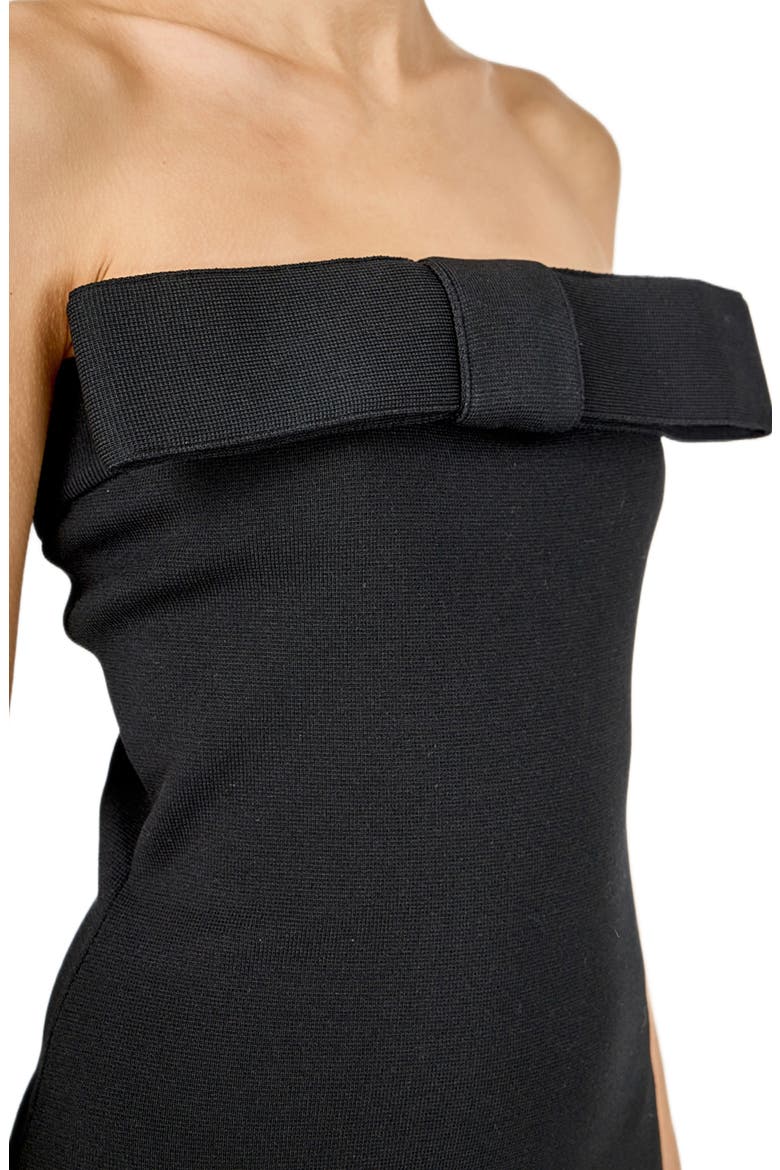 Bow Strapless Midi Cocktail Dress, Alternate, color, BLACK