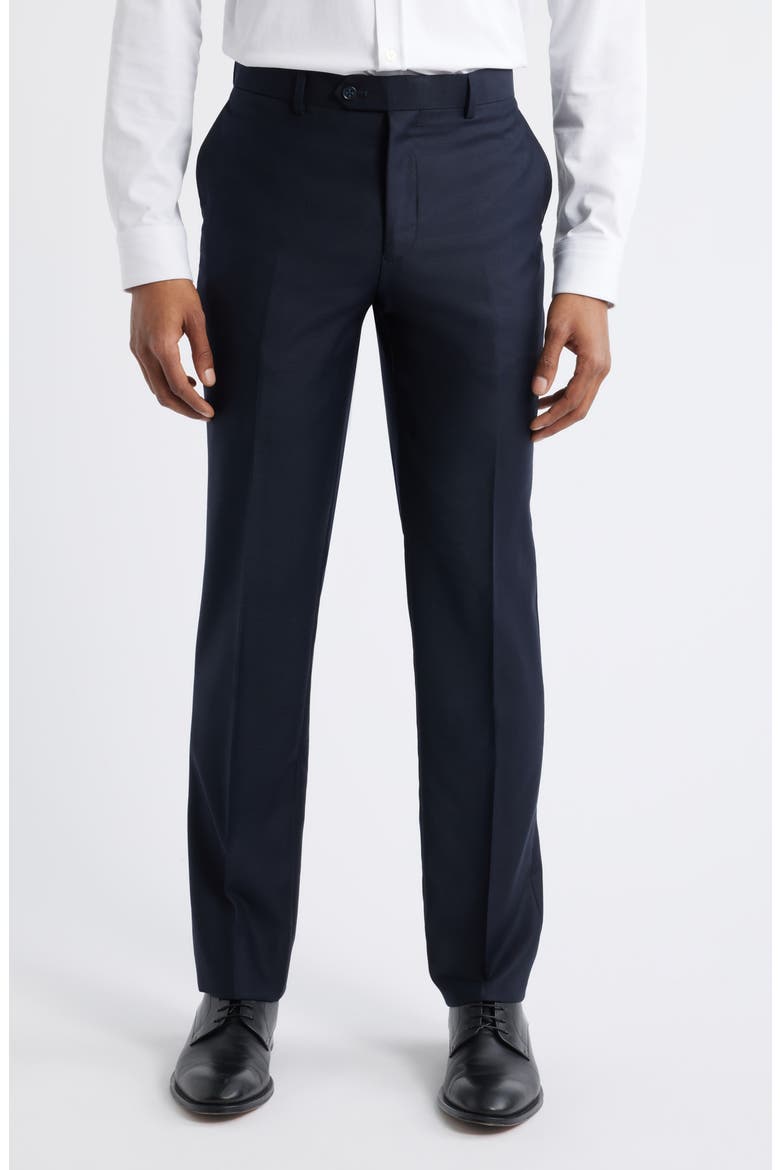 Slim Fit Flat Front Navy Wool Dress Pants, Main, color, NAVY