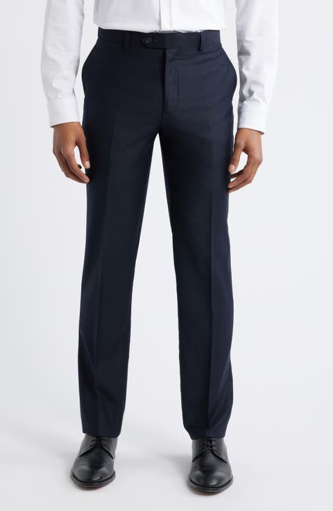 Slim Fit Flat Front Navy Wool Dress Pants