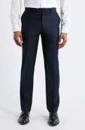 ZANETTI Slim Fit Flat Front Navy Wool Dress Pants