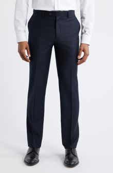 ZANETTI Slim Fit Flat Front Navy Wool Dress Pants