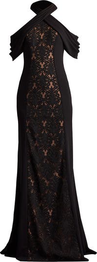 Lace Inset Cold-Shoulder Gown