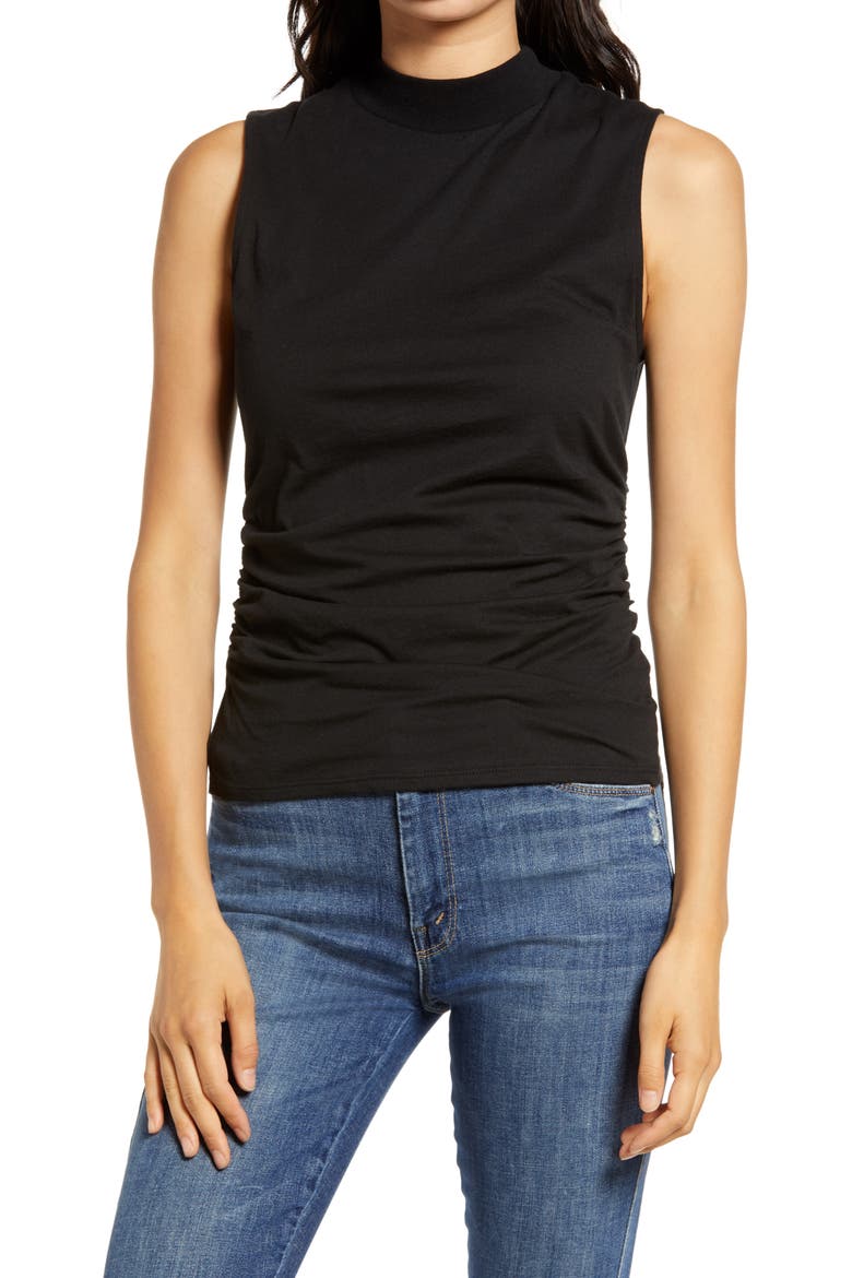 Ruched Mock Neck Tank, Main, color, BLACK