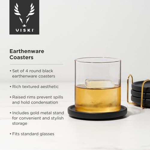 Viski Earthenware Coasters With Stand Set Of 4 In Black