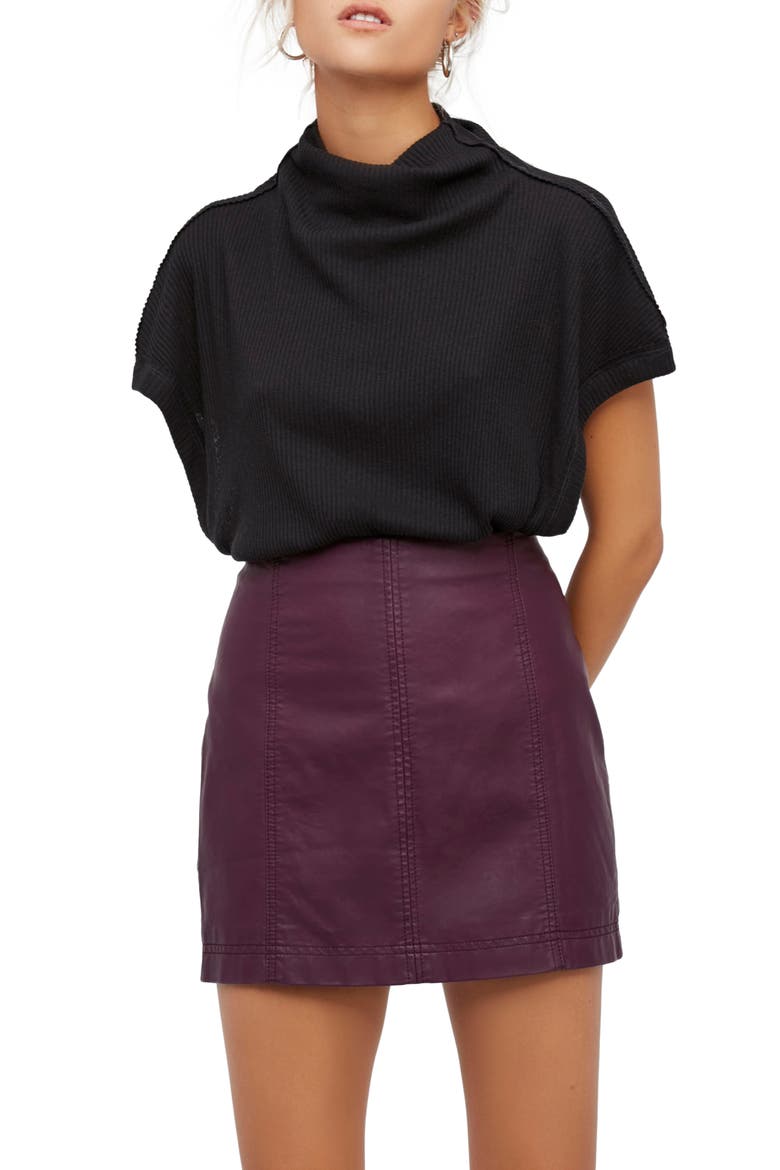 Modern Femme Faux Leather Miniskirt, Alternate, color, BERRY