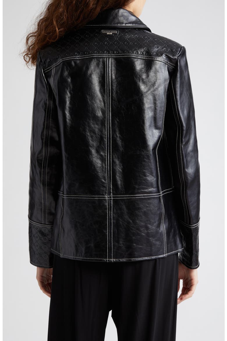 Moonogram Debossed Leather Jacket, Alternate, color, BLACK