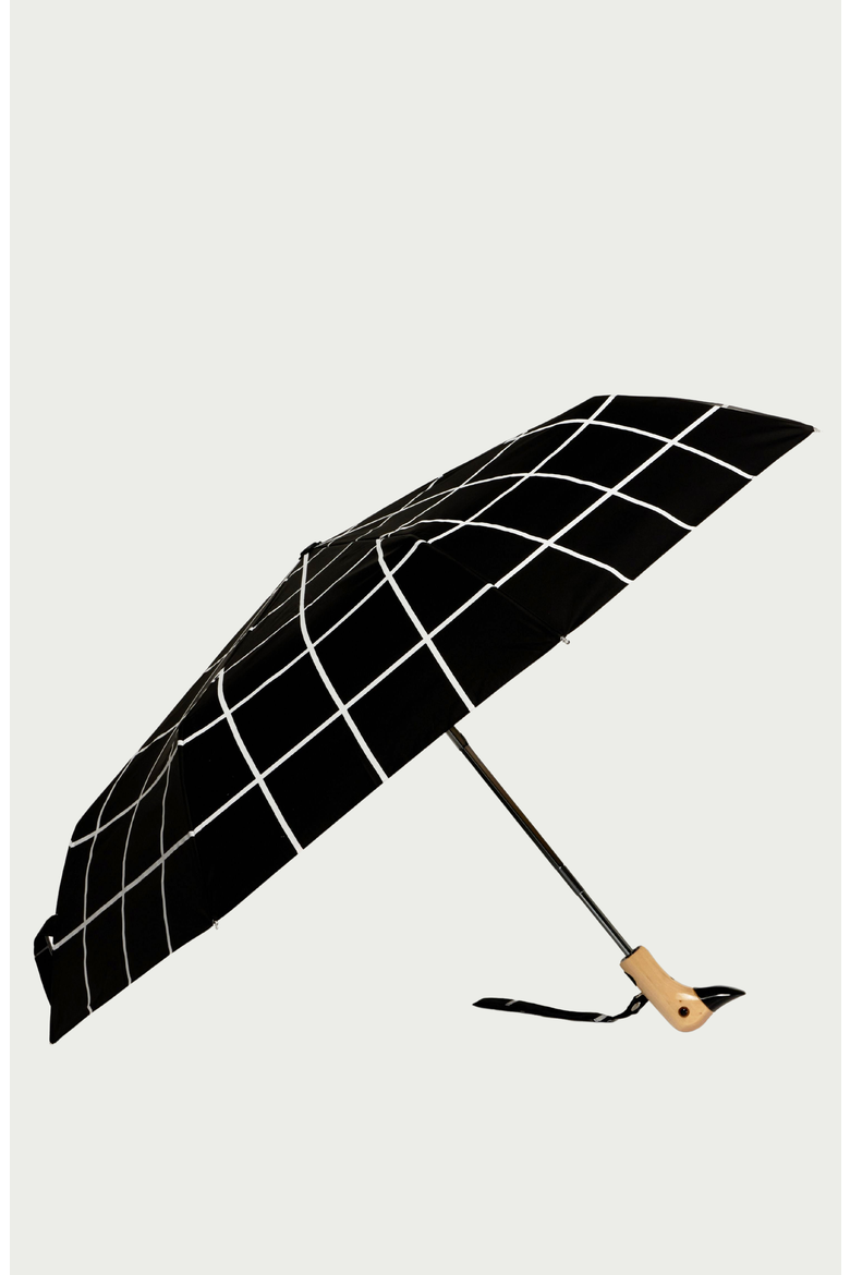 Eco-Friendly Compact Duck Umbrella, Alternate, color, Black / White Grid