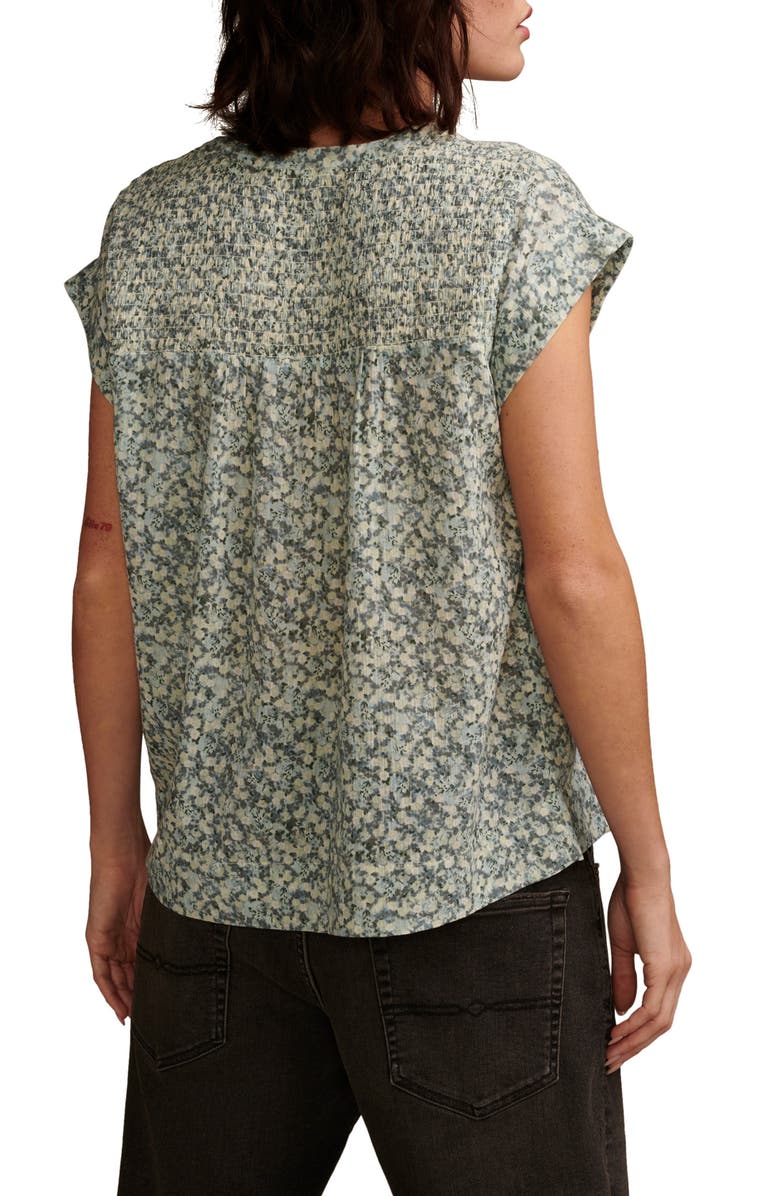 Lucky Brand Print Smocked Top, Alternate, color, Aqua Multi
