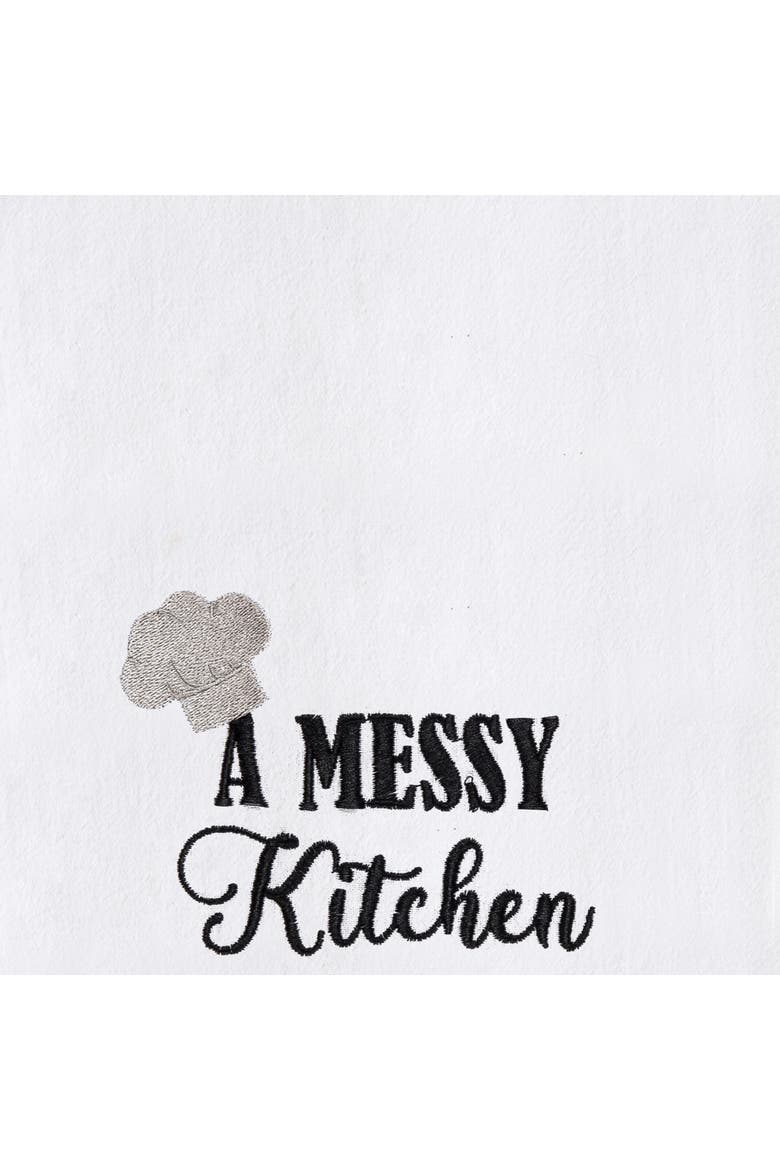 Messy Kitchen Happy Phrases and Sayings Towel, Alternate, color, Black