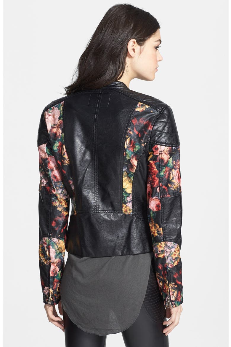 Floral Faux Leather Jacket, Alternate, color, HOLE