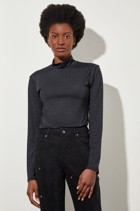 Crystal Detail Mock Neck Top