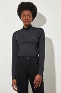 Ming Wang Crystal Detail Mock Neck Top