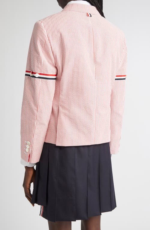 Thom Browne High Break Stripe Cotton Seersucker Blazer In Pink