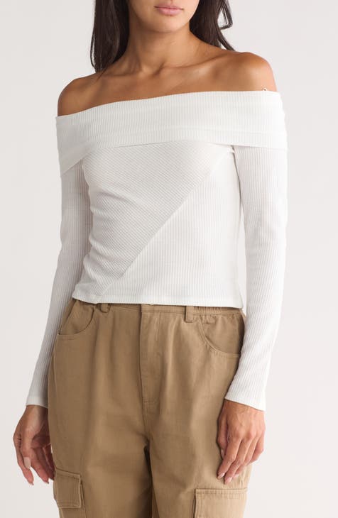 Off the Shoulder Waffle Knit Top