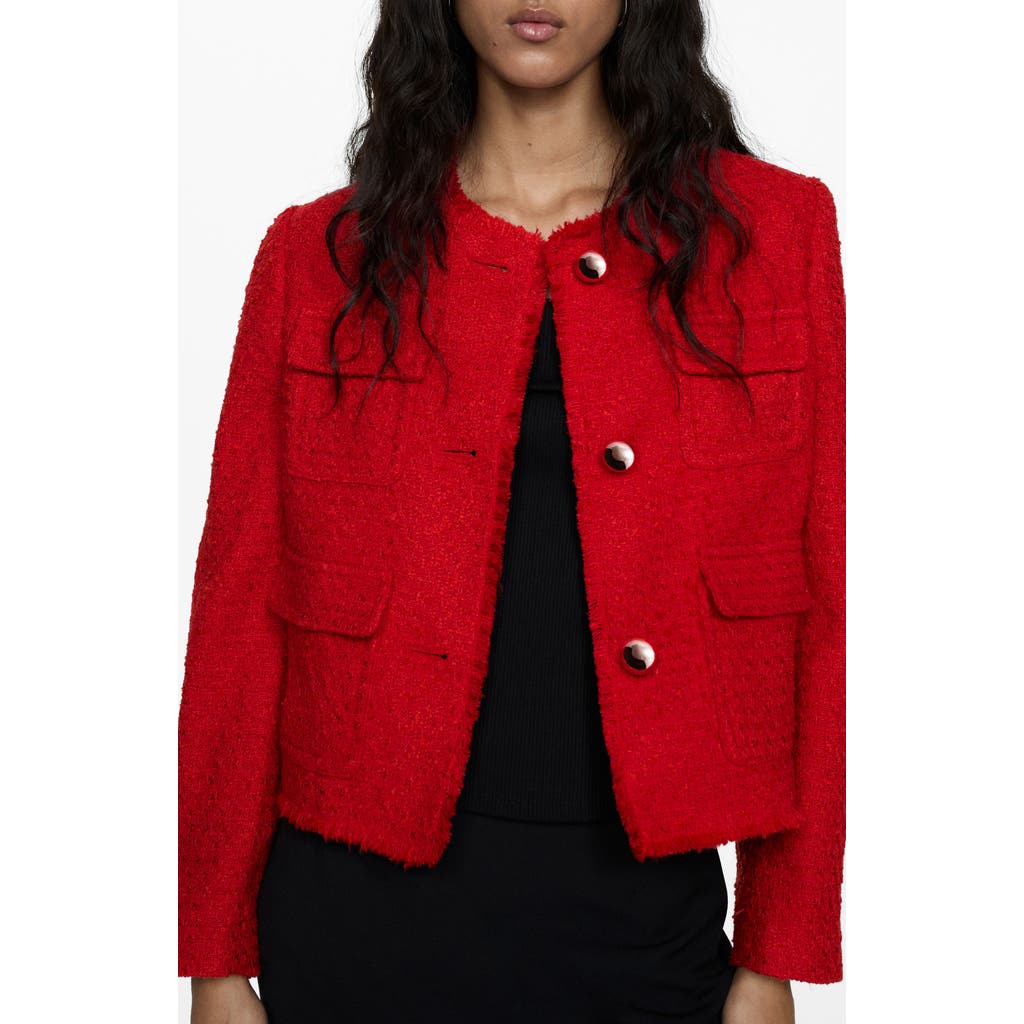 Mango Pocket Tweed Jacket In Red