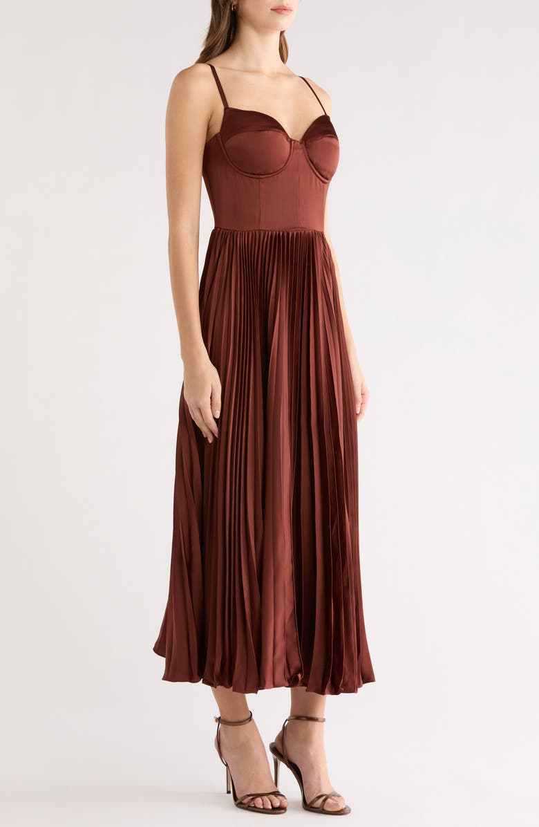 ASTR the Label Elyssa Bustier Pleated Satin Dress, Alternate, color, Rust Brown