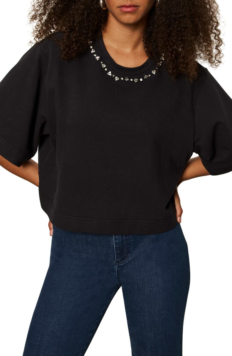 Sanctuary Rhinestone Detail Boxy Organic Cotton T-Shirt, Alternate, color, Black