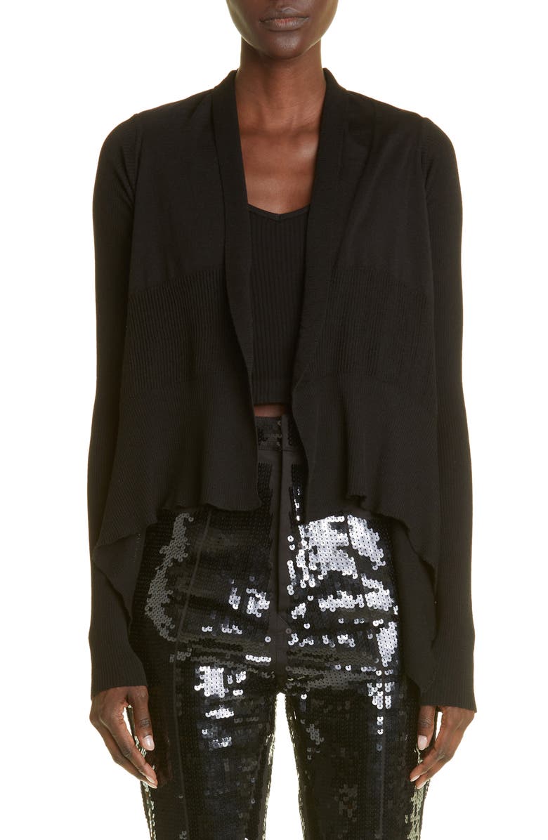 Rick Owens Open Front Waterfall Wool Cardigan, Main, color,
