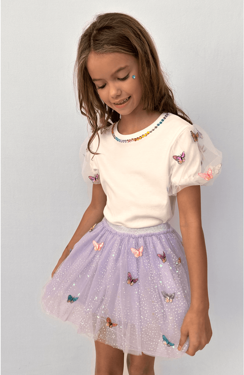 Lola + The Boys 3-D Rainbow Butterflies Puff T-shirt, Alternate, color, White