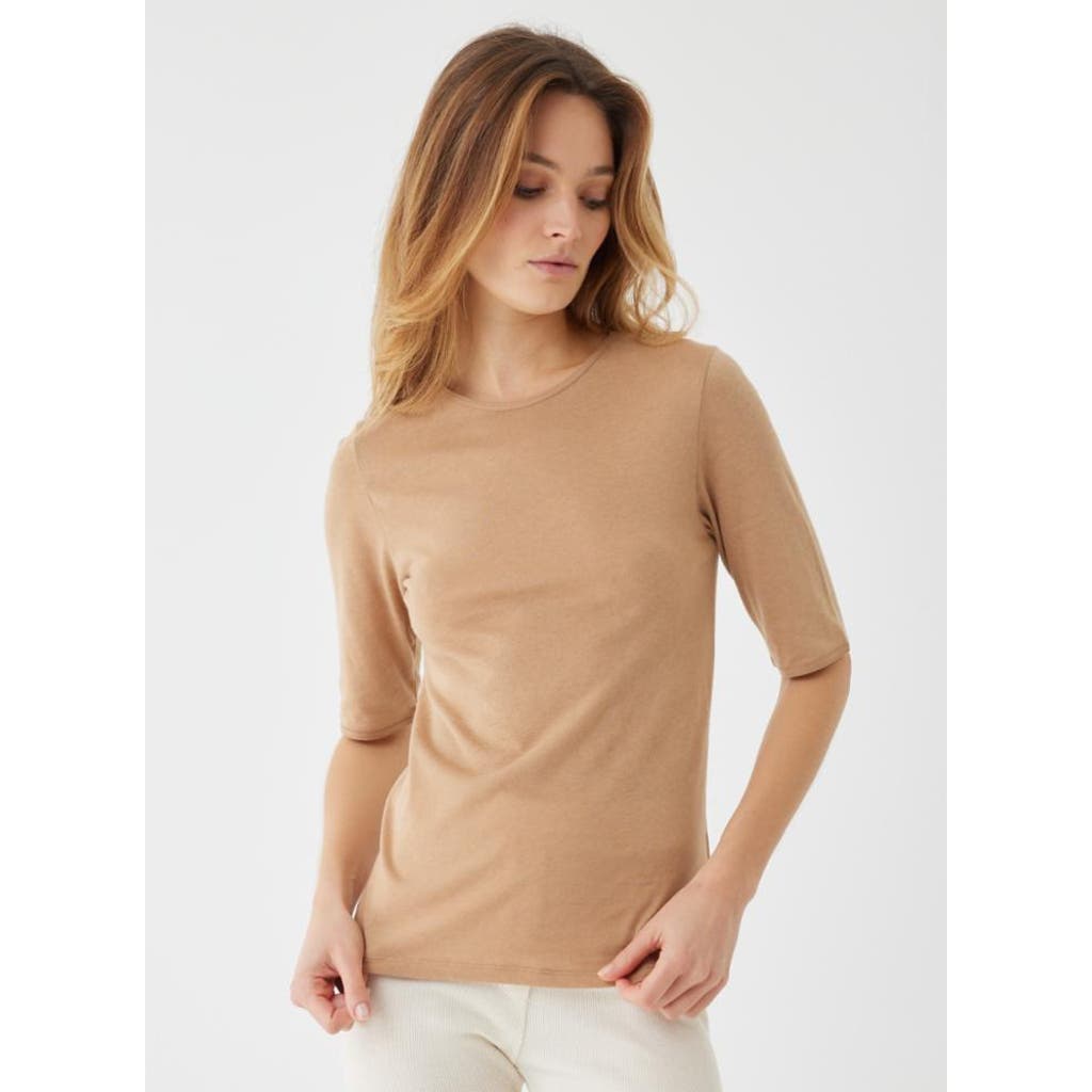 Majestic Filatures Cotton Cashmere Elbow Sleeve Crewneck in Tan  product