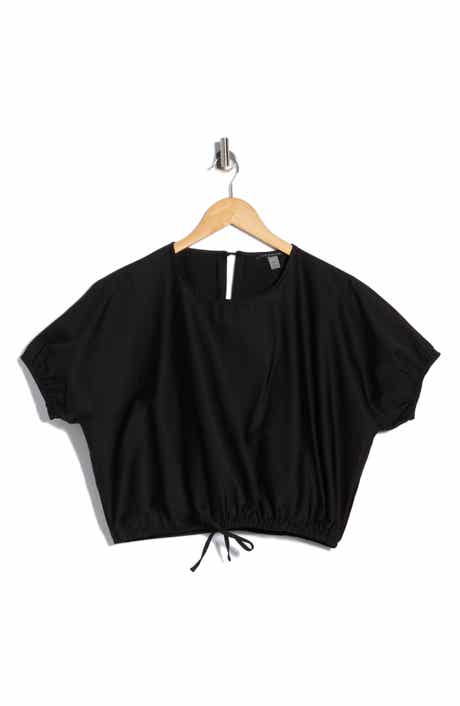 T Tahari Short Sleeve Tie Waist Crop Top